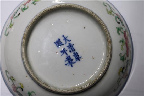 A Chinese wucai dragon and phoenix saucer dish, Kangxi mark, 19th century diameter 13.5cm